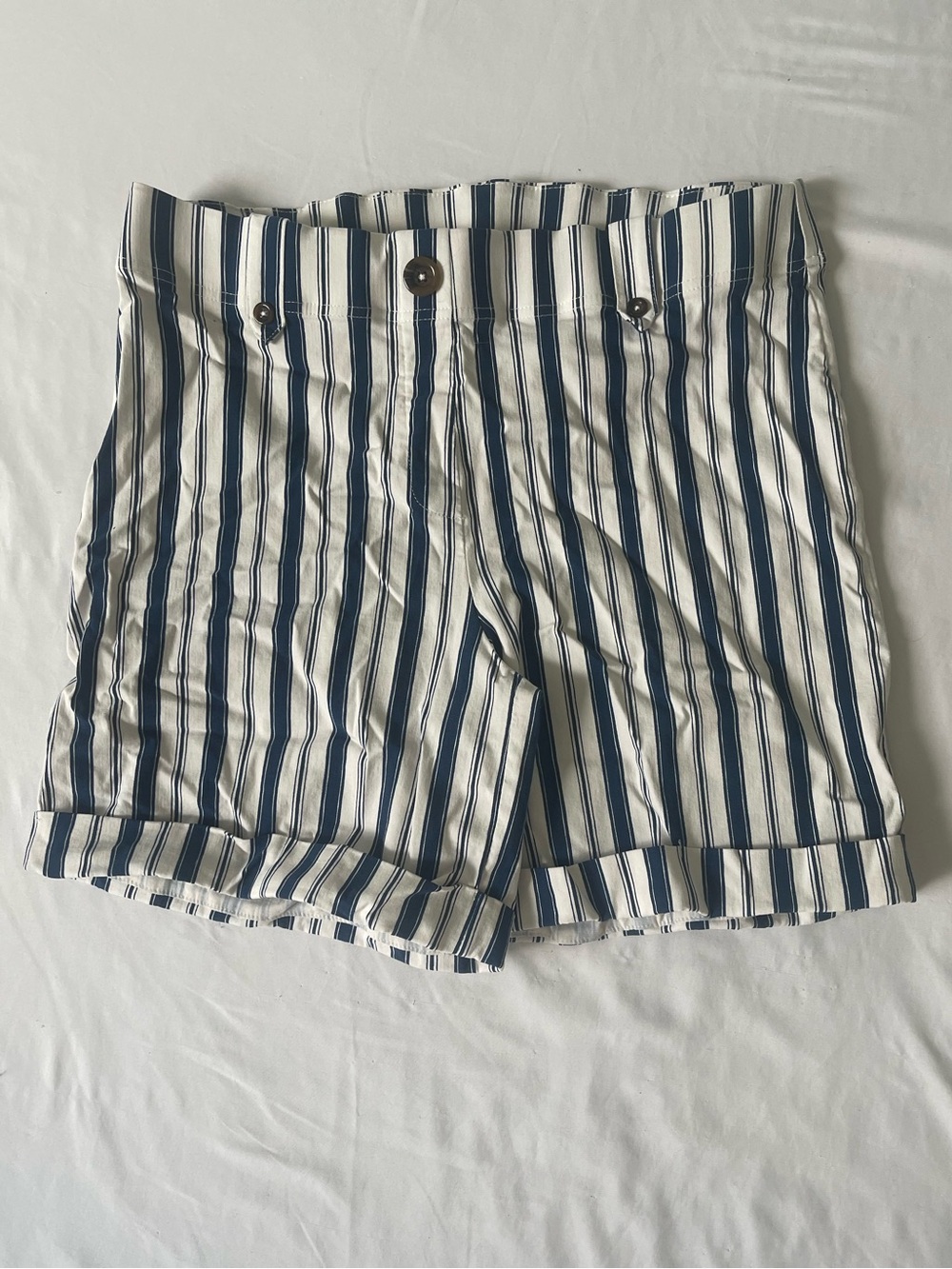 Bettina Star Womens Striped Linen Blend Shorts L Pull On With Belt Loops